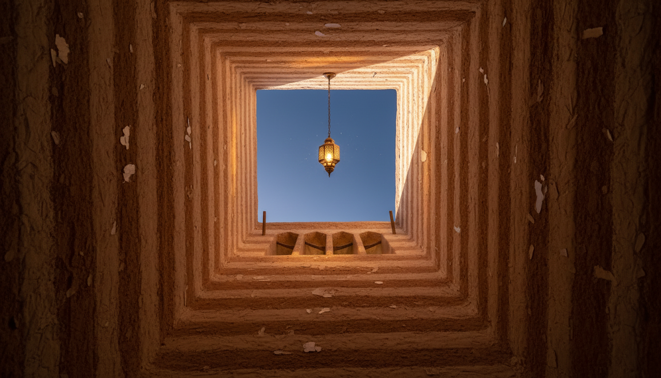 La torre de viento de la casa asomando sobre la duna